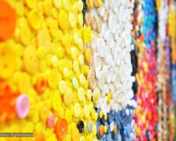 A colorful wall of buttons Mosaic on a wall in Washington DC. By Stanley