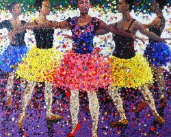 A painting of a group of dancers in colorful tutus by local dc artist.