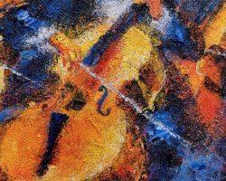 A painting of a cellist playing a cello in Washington DC